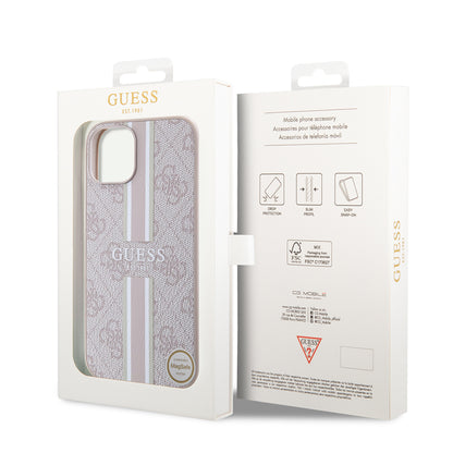 iPhone 15 Kılıf Guess Orjinal Lisanslı M-safe Şarj Özellikli 4G Şerit Tasarımlı Printed Kılıf