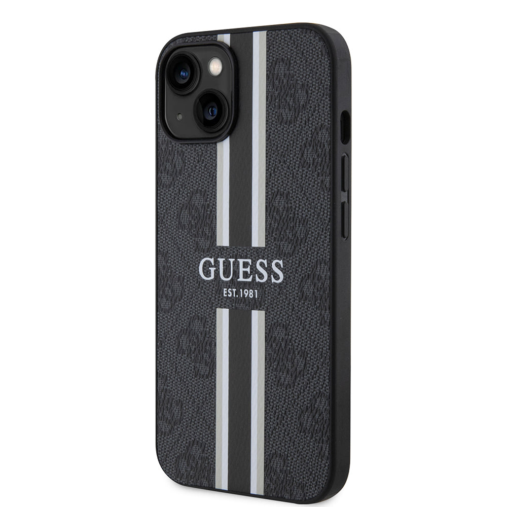 iPhone 15 Kılıf Guess Orjinal Lisanslı M-safe Şarj Özellikli 4G Şerit Tasarımlı Printed Kılıf