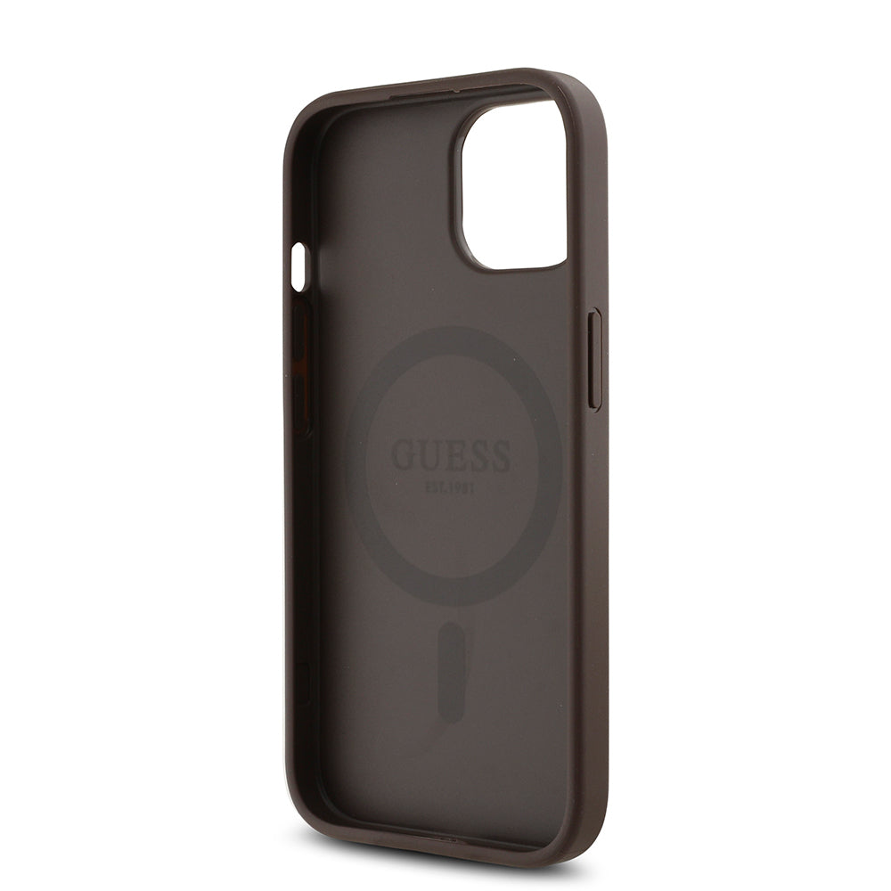 iPhone 15 Kılıf Guess Orjinal Lisanslı M-safe Şarj Özellikli Gül Baskılı 4G Desenli Yazı Logolu Kılıf