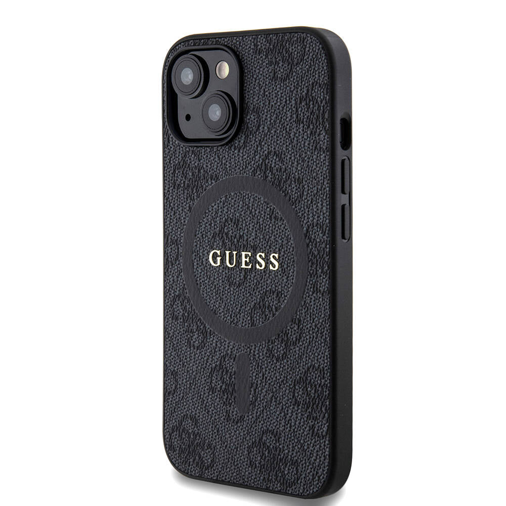 Apple iPhone 15 Kılıf Guess Orjinal Lisanslı Magsafe Şarj Özellikli PU Halkalı 4G Desenli Yazı Logolu Kapak Pembe