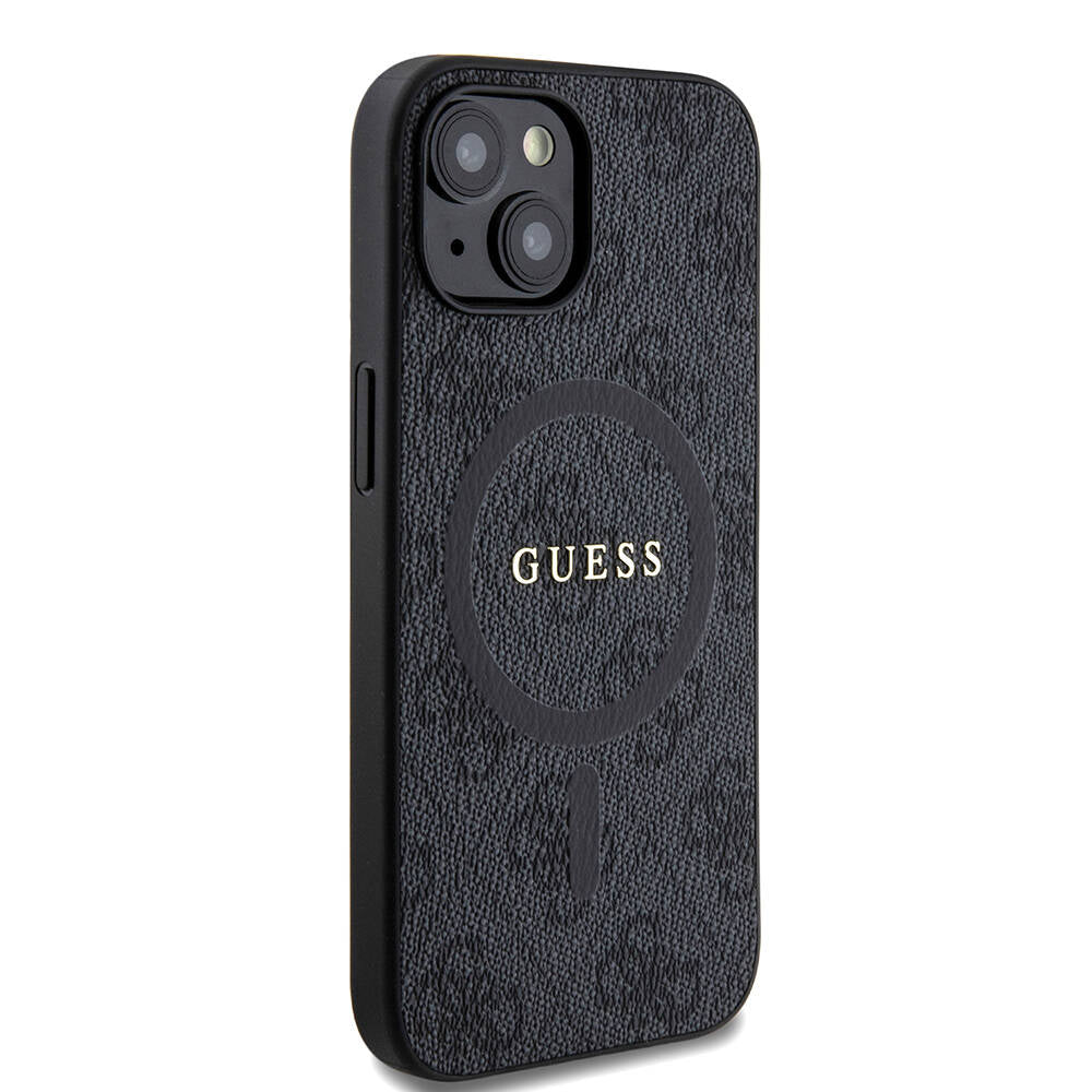 iPhone 15 Kılıf Guess Orjinal Lisanslı M-safe Şarj Özellikli PU Halkalı 4G Desenli Yazı Logolu Kılıf