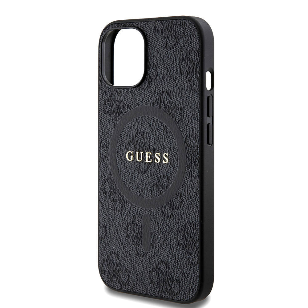 iPhone 15 Kılıf Guess Orjinal Lisanslı M-safe Şarj Özellikli PU Halkalı 4G Desenli Yazı Logolu Kılıf