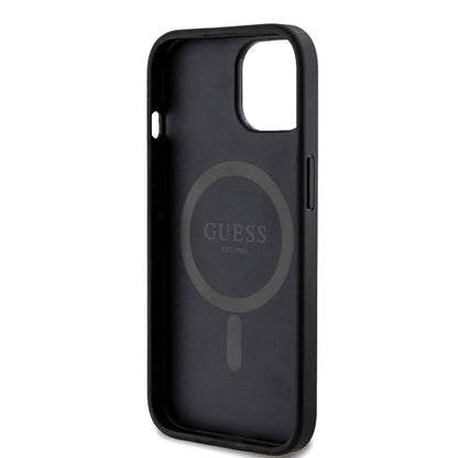 iPhone 15 Kılıf Guess Orjinal Lisanslı M-safe Şarj Özellikli PU Halkalı 4G Desenli Yazı Logolu Kılıf