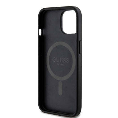 Apple iPhone 15 Kılıf Guess Orjinal Lisanslı Magsafe Şarj Özellikli PU Halkalı 4G Desenli Yazı Logolu Kapak Pembe