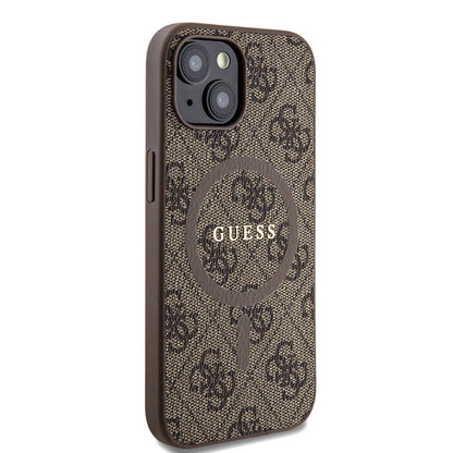 iPhone 15 Kılıf Guess Orjinal Lisanslı M-safe Şarj Özellikli PU Halkalı 4G Desenli Yazı Logolu Kılıf