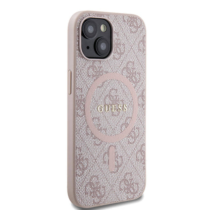 iPhone 15 Kılıf Guess Orjinal Lisanslı M-safe Şarj Özellikli PU Halkalı 4G Desenli Yazı Logolu Kılıf