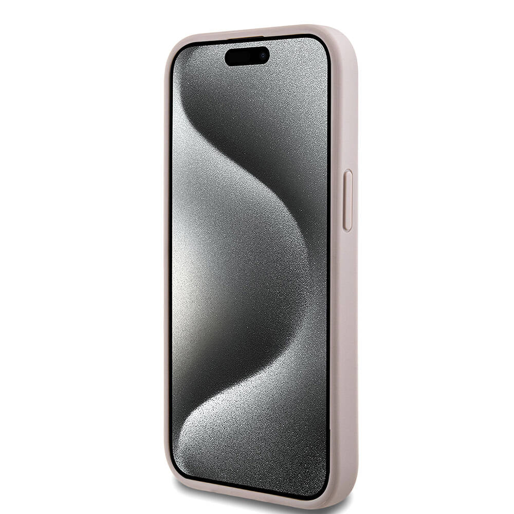 iPhone 15 Kılıf Guess Orjinal Lisanslı M-safe Şarj Özellikli PU Halkalı 4G Desenli Yazı Logolu Kılıf