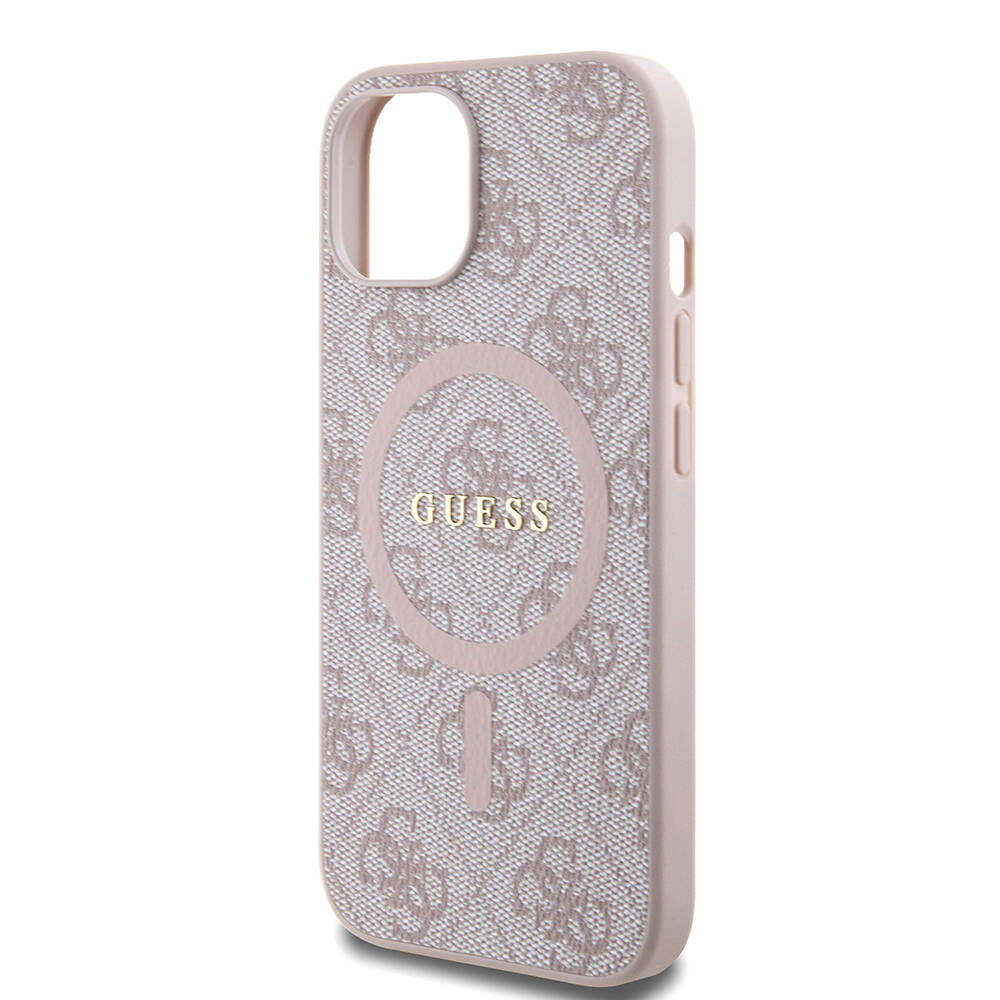 iPhone 15 Kılıf Guess Orjinal Lisanslı M-safe Şarj Özellikli PU Halkalı 4G Desenli Yazı Logolu Kılıf