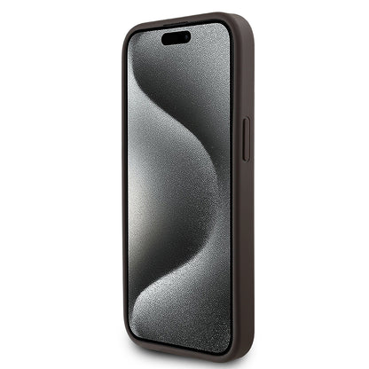 iPhone 15 Kılıf Guess Orjinal Lisanslı M-safe Şarj Özellikli PU Üçgen Logo 4G Desenli Kılıf