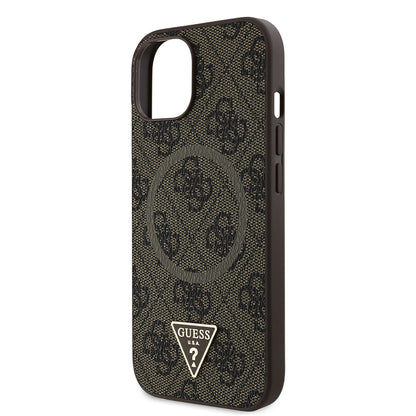 iPhone 15 Kılıf Guess Orjinal Lisanslı M-safe Şarj Özellikli PU Üçgen Logo 4G Desenli Kılıf