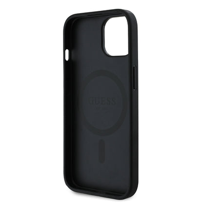 iPhone 15 Kılıf Guess Orjinal Lisanslı M-safe Şarj Özellikli PU Üçgen Logo 4G Desenli Kılıf