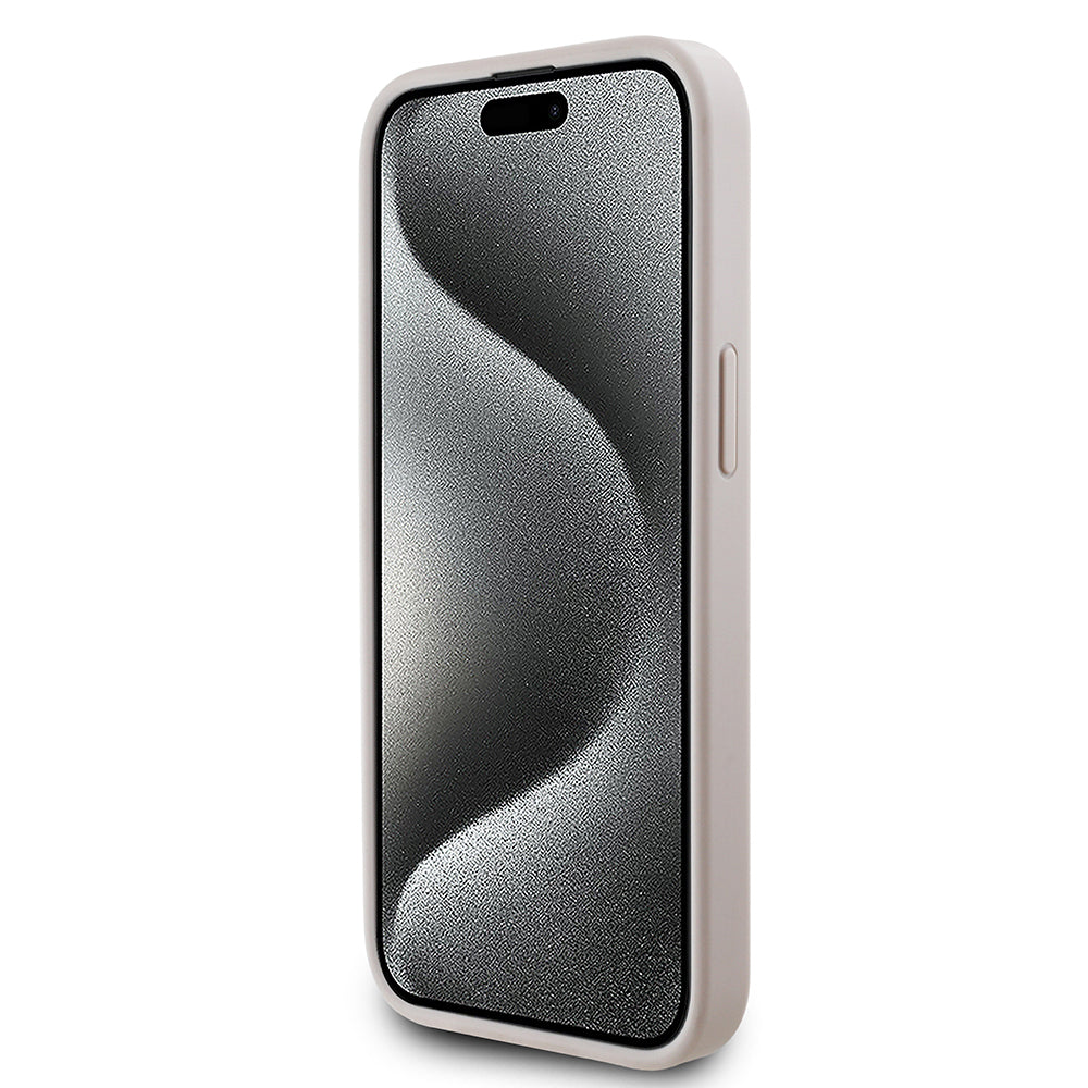 iPhone 15 Kılıf Guess Orjinal Lisanslı M-safe Şarj Özellikli PU Üçgen Logo 4G Desenli Kılıf