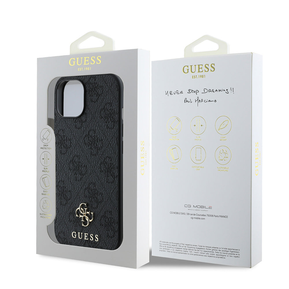 Apple iPhone 15 Kılıf Guess Orjinal Lisanslı Magsafe Şarj Özellikli Small 4G Classic Kapak Siyah