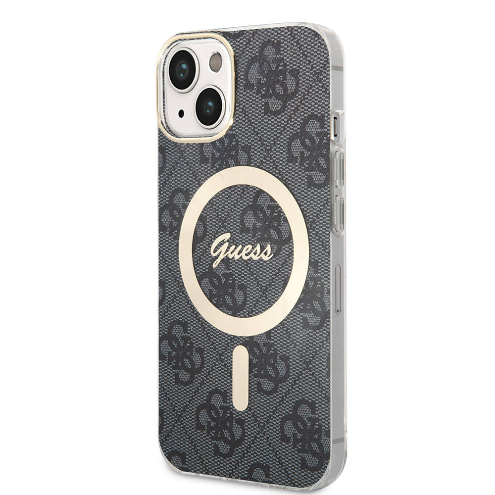 iPhone 15 Kılıf Guess Orjinal Lisanslı M-safe Şarj Özellikli Yazı Logolu 4G Desenli Kılıf