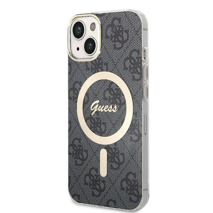 iPhone 15 Kılıf Guess Orjinal Lisanslı M-safe Şarj Özellikli Yazı Logolu 4G Desenli Kılıf