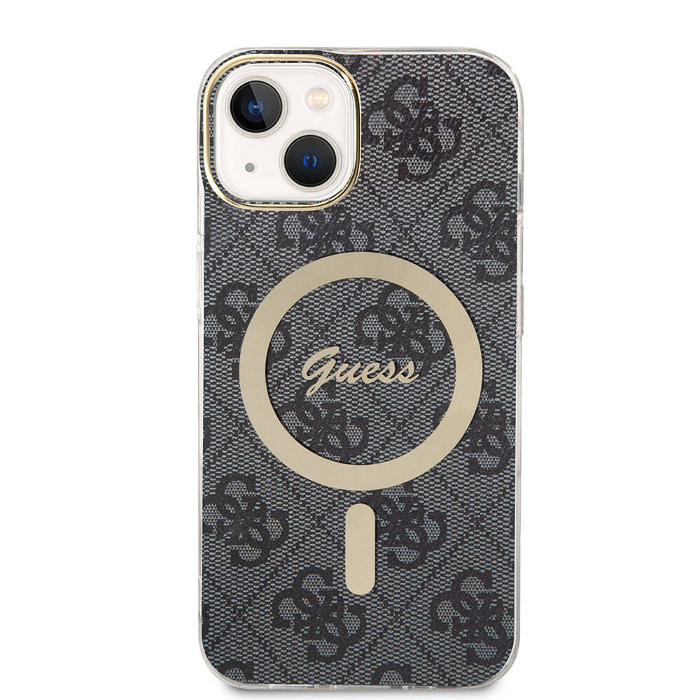 iPhone 15 Kılıf Guess Orjinal Lisanslı M-safe Şarj Özellikli Yazı Logolu 4G Desenli Kılıf