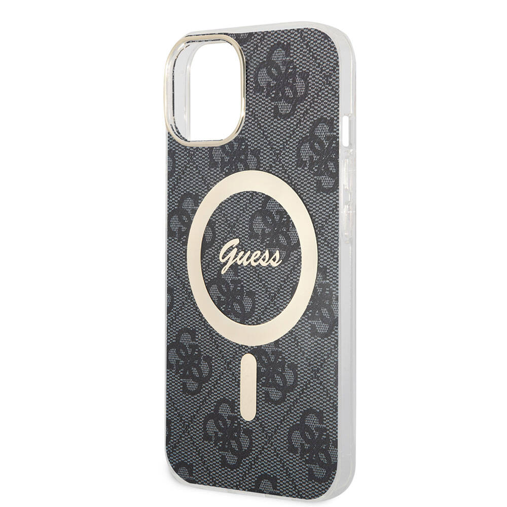 iPhone 15 Kılıf Guess Orjinal Lisanslı M-safe Şarj Özellikli Yazı Logolu 4G Desenli Kılıf