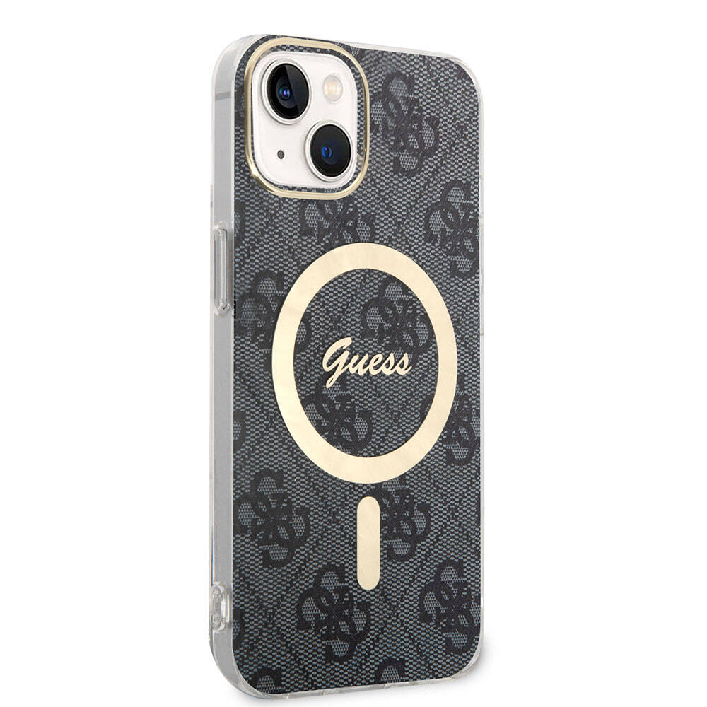 iPhone 15 Kılıf Guess Orjinal Lisanslı M-safe Şarj Özellikli Yazı Logolu 4G Desenli Kılıf
