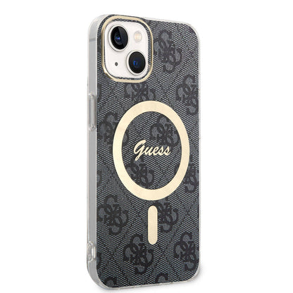 iPhone 15 Kılıf Guess Orjinal Lisanslı M-safe Şarj Özellikli Yazı Logolu 4G Desenli Kılıf