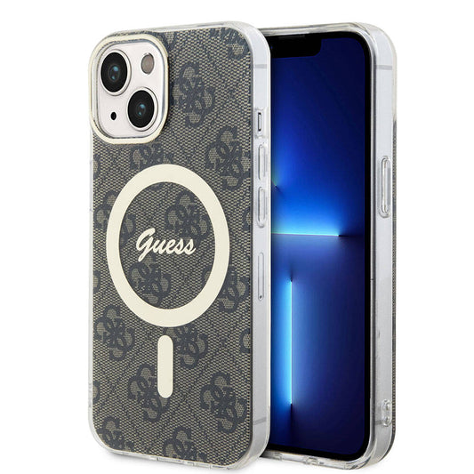 iPhone 15 Kılıf Guess Orjinal Lisanslı M-safe Şarj Özellikli Yazı Logolu 4G Desenli Kılıf