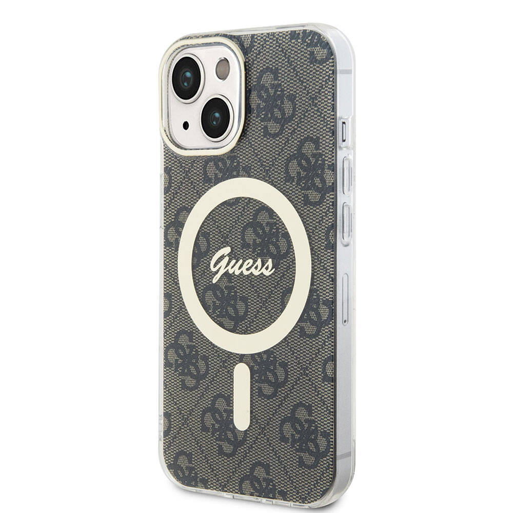 iPhone 15 Kılıf Guess Orjinal Lisanslı M-safe Şarj Özellikli Yazı Logolu 4G Desenli Kılıf