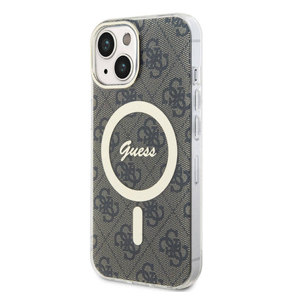 iPhone 15 Kılıf Guess Orjinal Lisanslı M-safe Şarj Özellikli Yazı Logolu 4G Desenli Kılıf