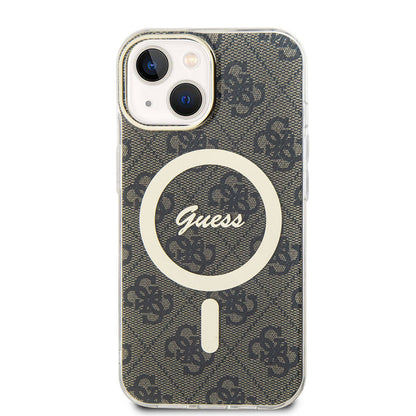 iPhone 15 Kılıf Guess Orjinal Lisanslı M-safe Şarj Özellikli Yazı Logolu 4G Desenli Kılıf