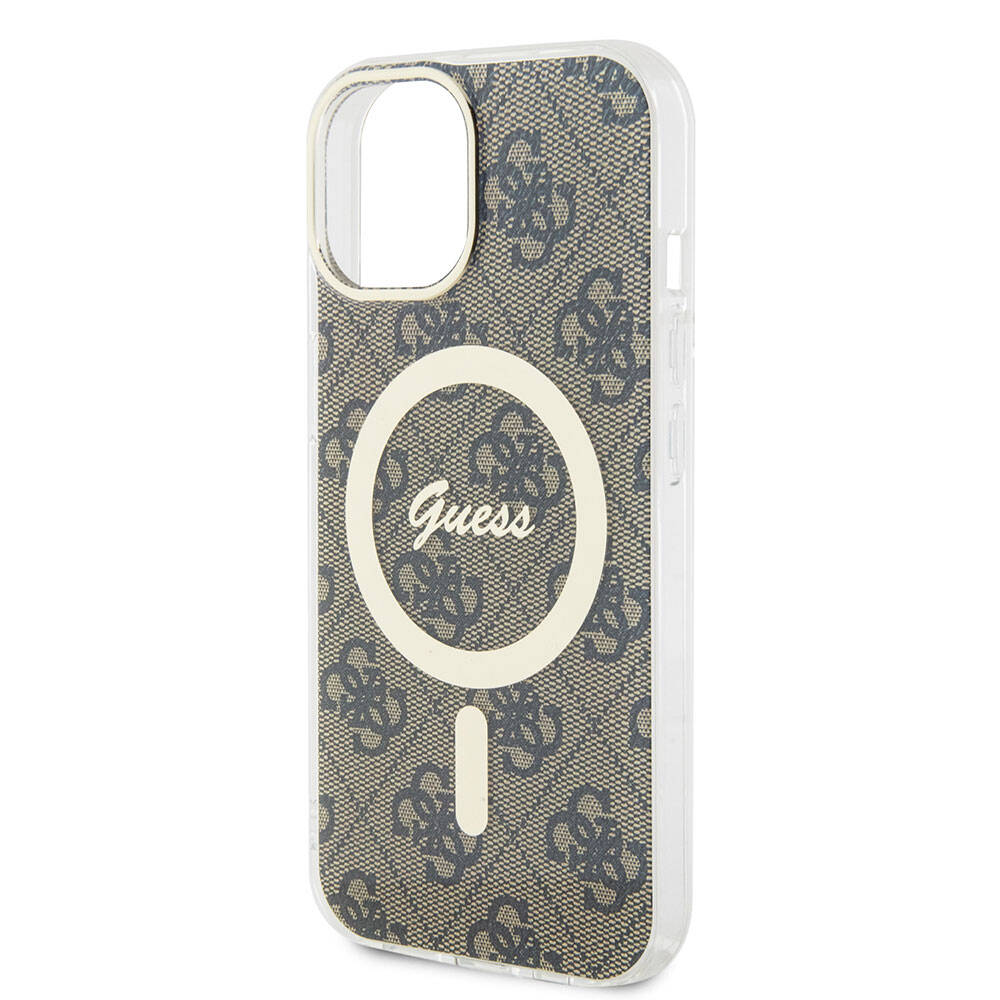 iPhone 15 Kılıf Guess Orjinal Lisanslı M-safe Şarj Özellikli Yazı Logolu 4G Desenli Kılıf