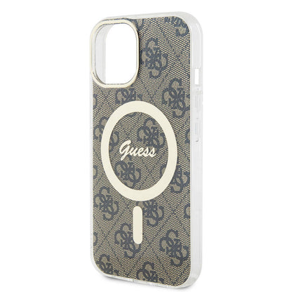 iPhone 15 Kılıf Guess Orjinal Lisanslı M-safe Şarj Özellikli Yazı Logolu 4G Desenli Kılıf
