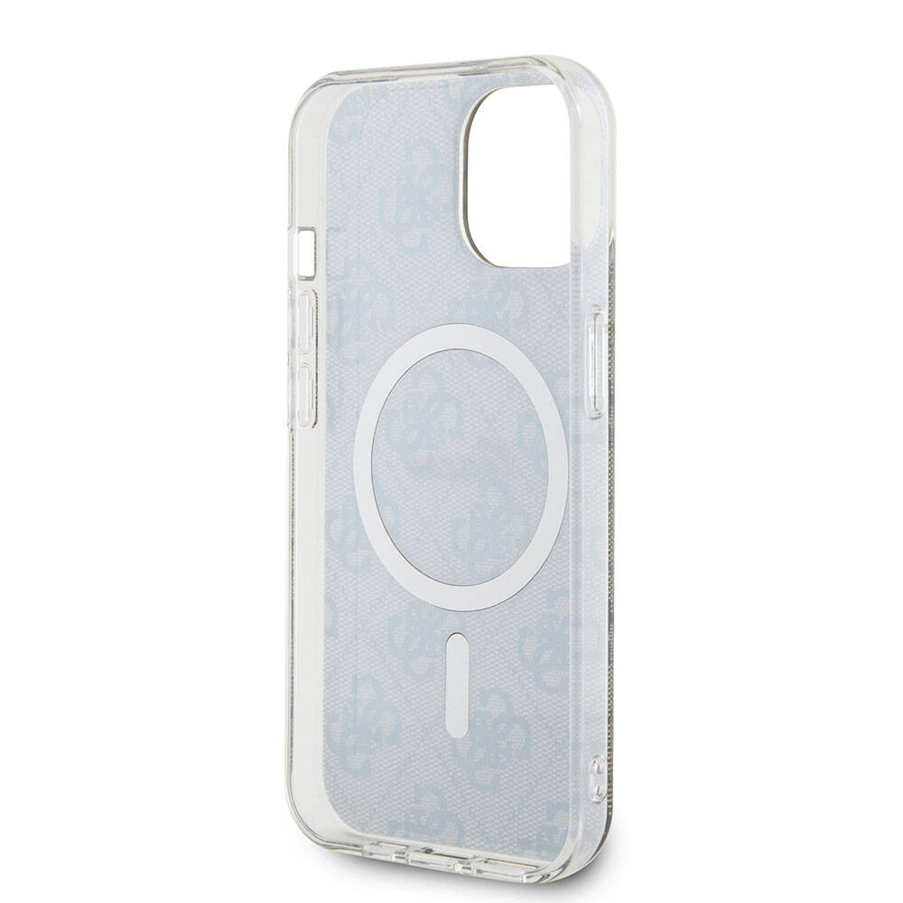 iPhone 15 Kılıf Guess Orjinal Lisanslı M-safe Şarj Özellikli Yazı Logolu 4G Desenli Kılıf