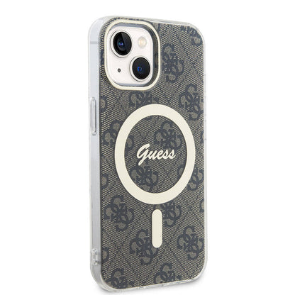 iPhone 15 Kılıf Guess Orjinal Lisanslı M-safe Şarj Özellikli Yazı Logolu 4G Desenli Kılıf