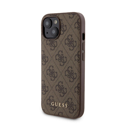 iPhone 15 Kılıf Guess Orjinal Lisanslı M-safe Şarj Özellikli Yazı Logolu 4G Desenli Kılıf + Powerbank 5000mAh 2in1 Set