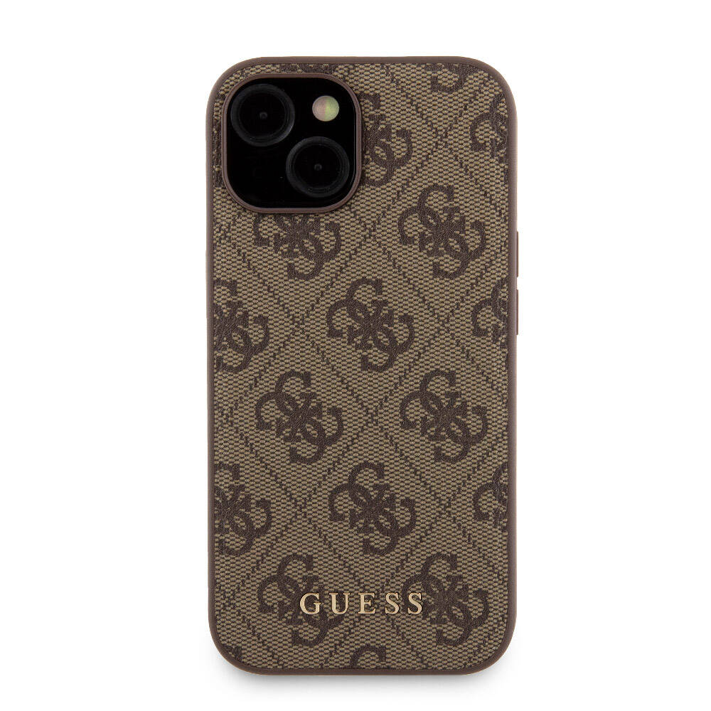 iPhone 15 Kılıf Guess Orjinal Lisanslı M-safe Şarj Özellikli Yazı Logolu 4G Desenli Kılıf + Powerbank 5000mAh 2in1 Set