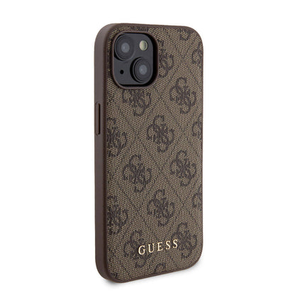 iPhone 15 Kılıf Guess Orjinal Lisanslı M-safe Şarj Özellikli Yazı Logolu 4G Desenli Kılıf + Powerbank 5000mAh 2in1 Set