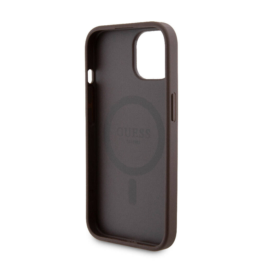 iPhone 15 Kılıf Guess Orjinal Lisanslı M-safe Şarj Özellikli Yazı Logolu 4G Desenli Kılıf + Powerbank 5000mAh 2in1 Set
