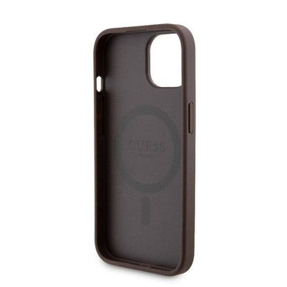 iPhone 15 Kılıf Guess Orjinal Lisanslı M-safe Şarj Özellikli Yazı Logolu 4G Desenli Kılıf + Powerbank 5000mAh 2in1 Set