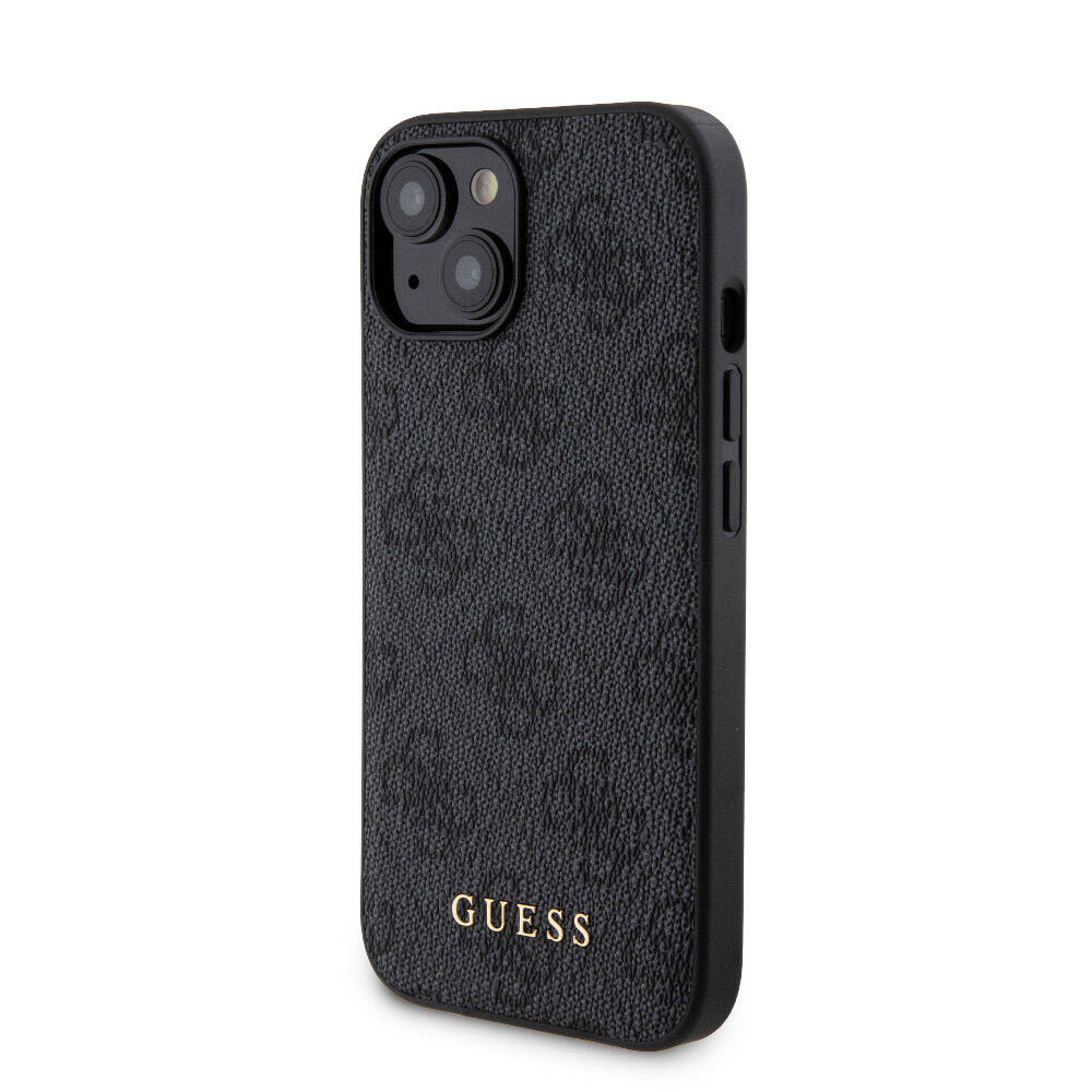 Apple iPhone 15 Kılıf Guess Orjinal Lisanslı Magsafe Şarj Özellikli Yazı Logolu 4G Desenli Kapak + Powerbank 5000mAh 2in1 Set Siyah