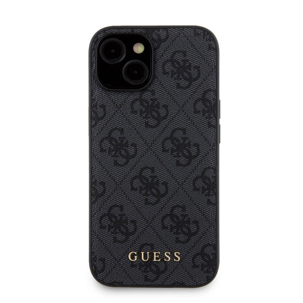 Apple iPhone 15 Kılıf Guess Orjinal Lisanslı Magsafe Şarj Özellikli Yazı Logolu 4G Desenli Kapak + Powerbank 5000mAh 2in1 Set Siyah