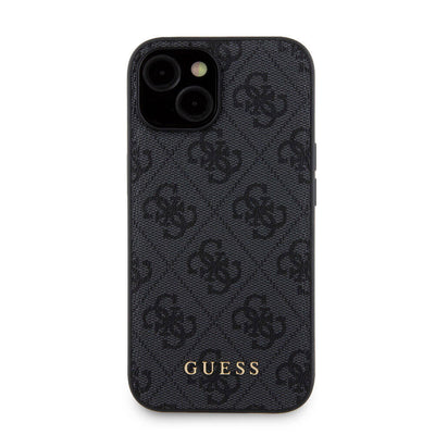 Apple iPhone 15 Kılıf Guess Orjinal Lisanslı Magsafe Şarj Özellikli Yazı Logolu 4G Desenli Kapak + Powerbank 5000mAh 2in1 Set Siyah