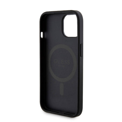 iPhone 15 Kılıf Guess Orjinal Lisanslı M-safe Şarj Özellikli Yazı Logolu 4G Desenli Kılıf + Powerbank 5000mAh 2in1 Set