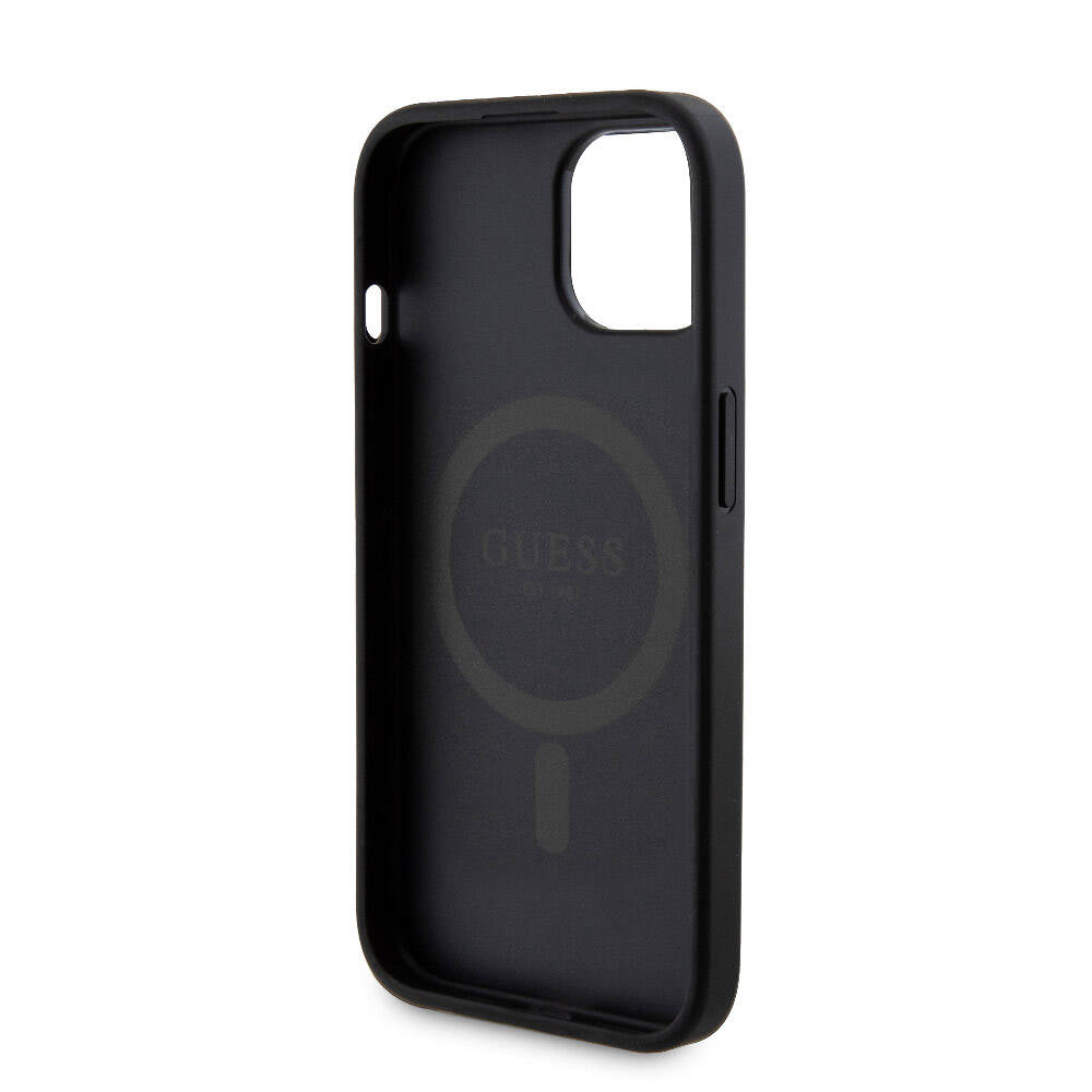 Apple iPhone 15 Kılıf Guess Orjinal Lisanslı Magsafe Şarj Özellikli Yazı Logolu 4G Desenli Kapak + Powerbank 5000mAh 2in1 Set Siyah