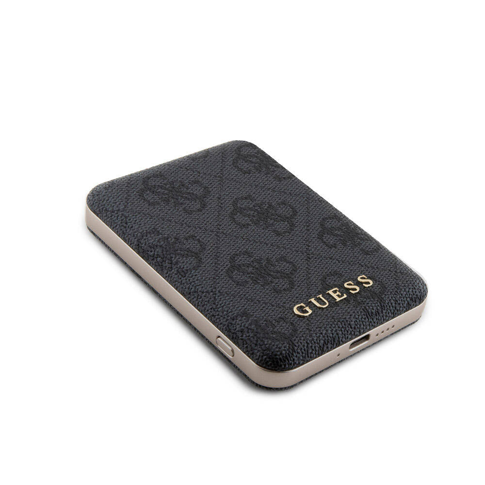 Apple iPhone 15 Kılıf Guess Orjinal Lisanslı Magsafe Şarj Özellikli Yazı Logolu 4G Desenli Kapak + Powerbank 5000mAh 2in1 Set Siyah