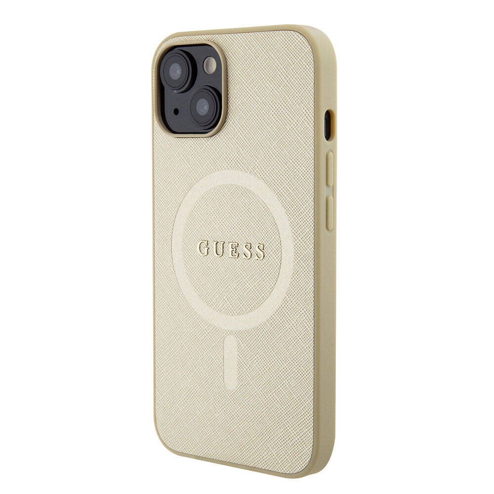 iPhone 15 Kılıf Guess Orjinal Lisanslı M-safe Şarj Özellikli Yazı Logolu Saffiano Kılıf