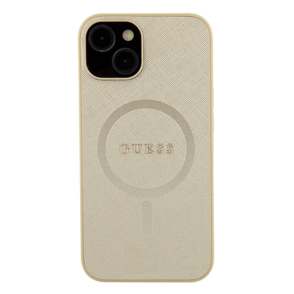 iPhone 15 Kılıf Guess Orjinal Lisanslı M-safe Şarj Özellikli Yazı Logolu Saffiano Kılıf