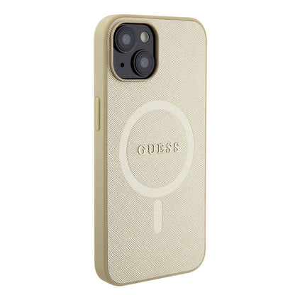 iPhone 15 Kılıf Guess Orjinal Lisanslı M-safe Şarj Özellikli Yazı Logolu Saffiano Kılıf