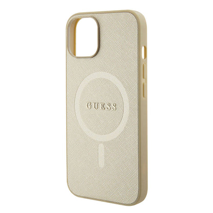 iPhone 15 Kılıf Guess Orjinal Lisanslı M-safe Şarj Özellikli Yazı Logolu Saffiano Kılıf