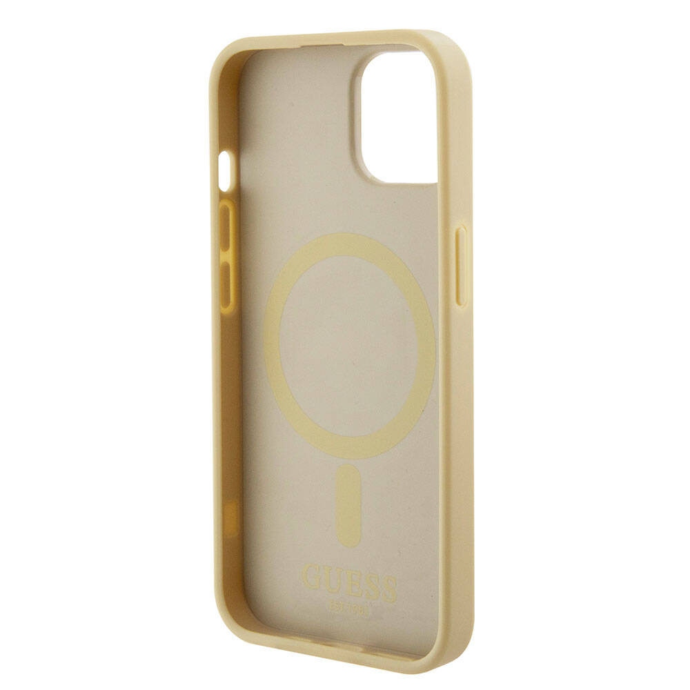 iPhone 15 Kılıf Guess Orjinal Lisanslı M-safe Şarj Özellikli Yazı Logolu Saffiano Kılıf