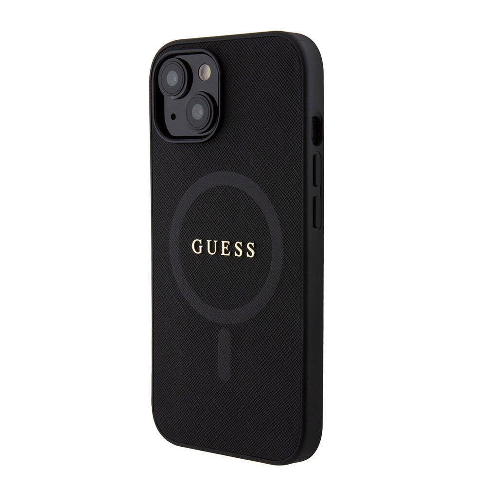 iPhone 15 Kılıf Guess Orjinal Lisanslı M-safe Şarj Özellikli Yazı Logolu Saffiano Kılıf