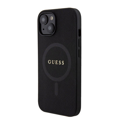 iPhone 15 Kılıf Guess Orjinal Lisanslı M-safe Şarj Özellikli Yazı Logolu Saffiano Kılıf
