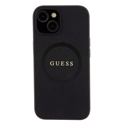 iPhone 15 Kılıf Guess Orjinal Lisanslı M-safe Şarj Özellikli Yazı Logolu Saffiano Kılıf